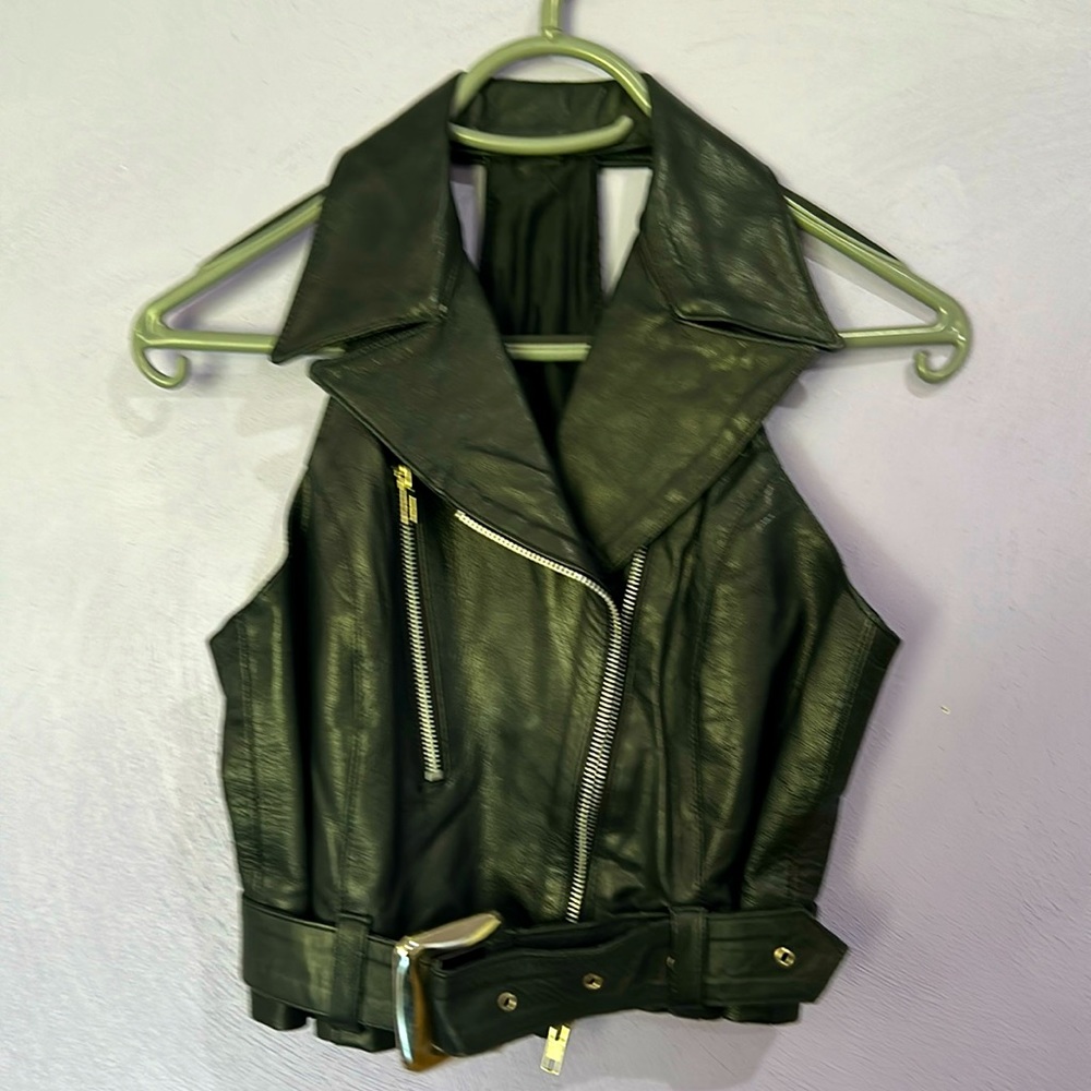 Women’s black leather vest